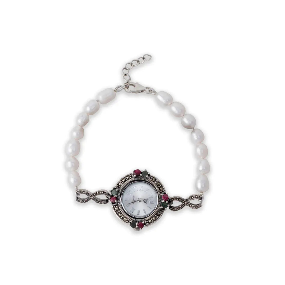 Vintage Garden Timepiece with Real white pearl Band watch Mashha