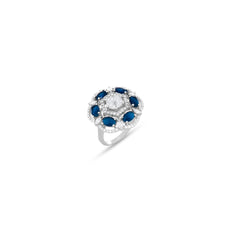 Silver Sapphire Bloom Cocktail Ring
