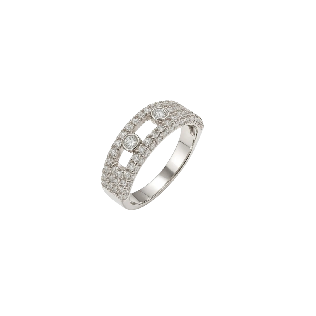 Mashha 925 Silver Rhodium Plated Dual Stone Dancing Ring Mashha