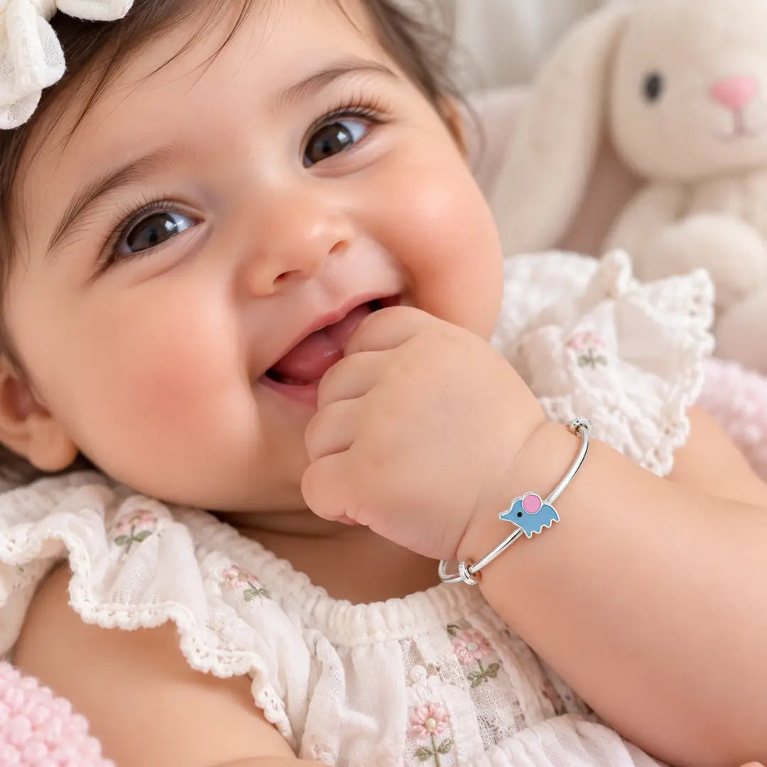 Mashha 925 Silver Blue Elephant Baby Bangles Mashha