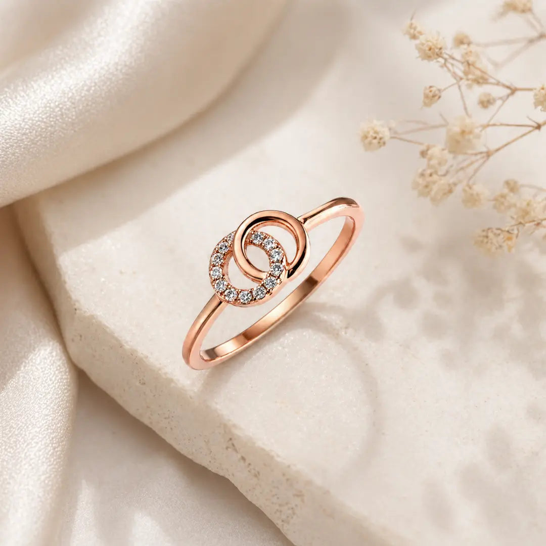 Mashha 925 Silver Rose Gold Interlock Sparkle Ring Mashha