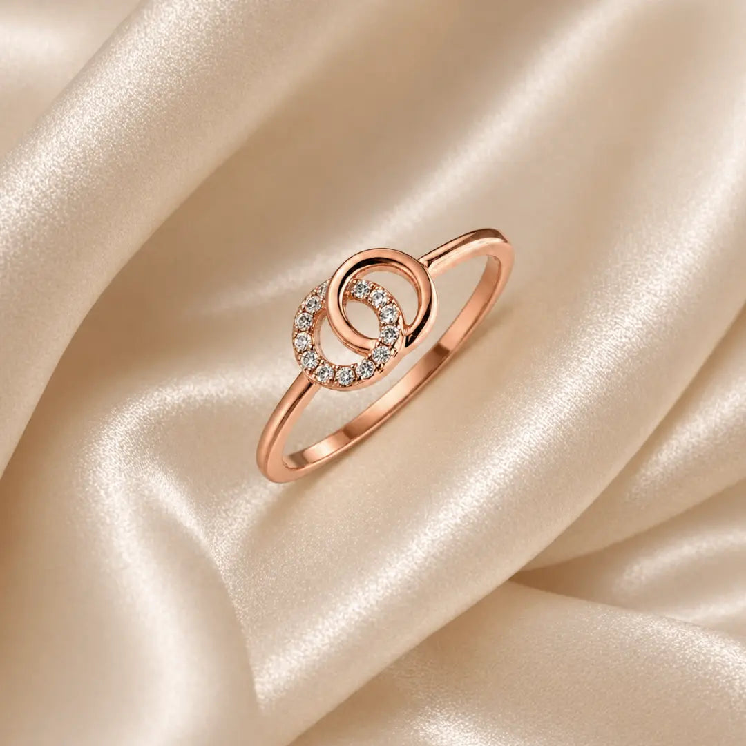 Mashha 925 Silver Rose Gold Interlock Sparkle Ring Mashha
