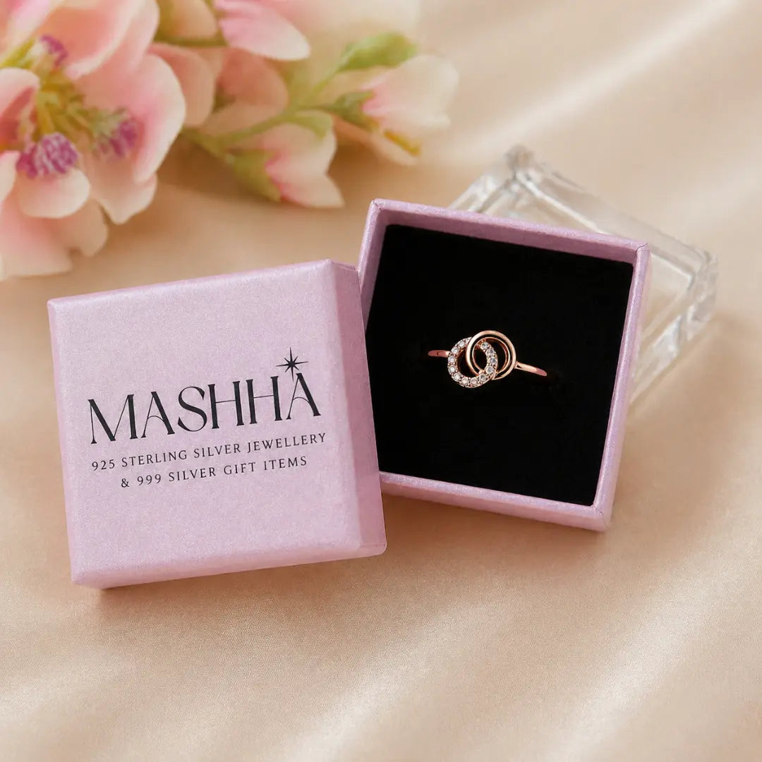 Mashha 925 Silver Rose Gold Interlock Sparkle Ring Mashha