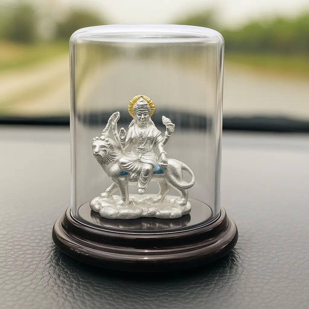 Silver Durga Idol in Glass Dome Mashha