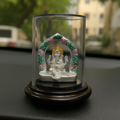 Silver Lord Ganesha Idol in Glass Dome