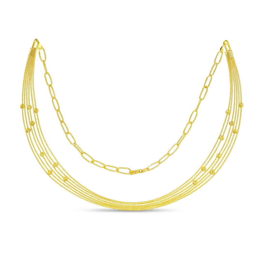 Gold chain necklace on a white background