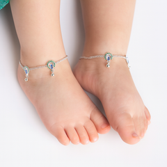 Peacock Charm Silver Anklet Set