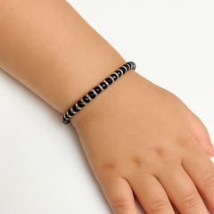 Black Bead Silver Spacer Bracelet