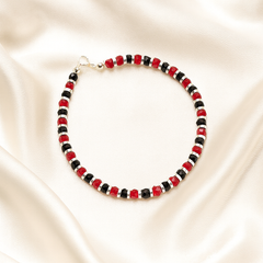 Crimson Noir Beaded Silver Bracelet