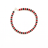 Crimson Noir Beaded Silver Bracelet