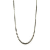 Silver snake chain necklace on a white background