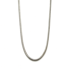 Silver snake chain necklace on a white background