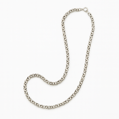 Silver chain necklace on a white background