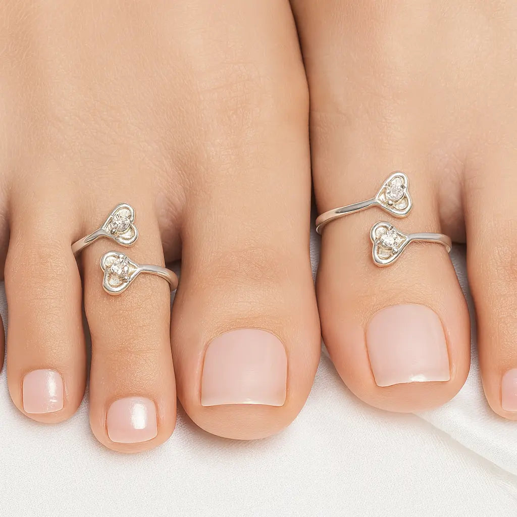 Mashha 925 Silver Heart Sparkle Toe Rings (Pair) Mashha