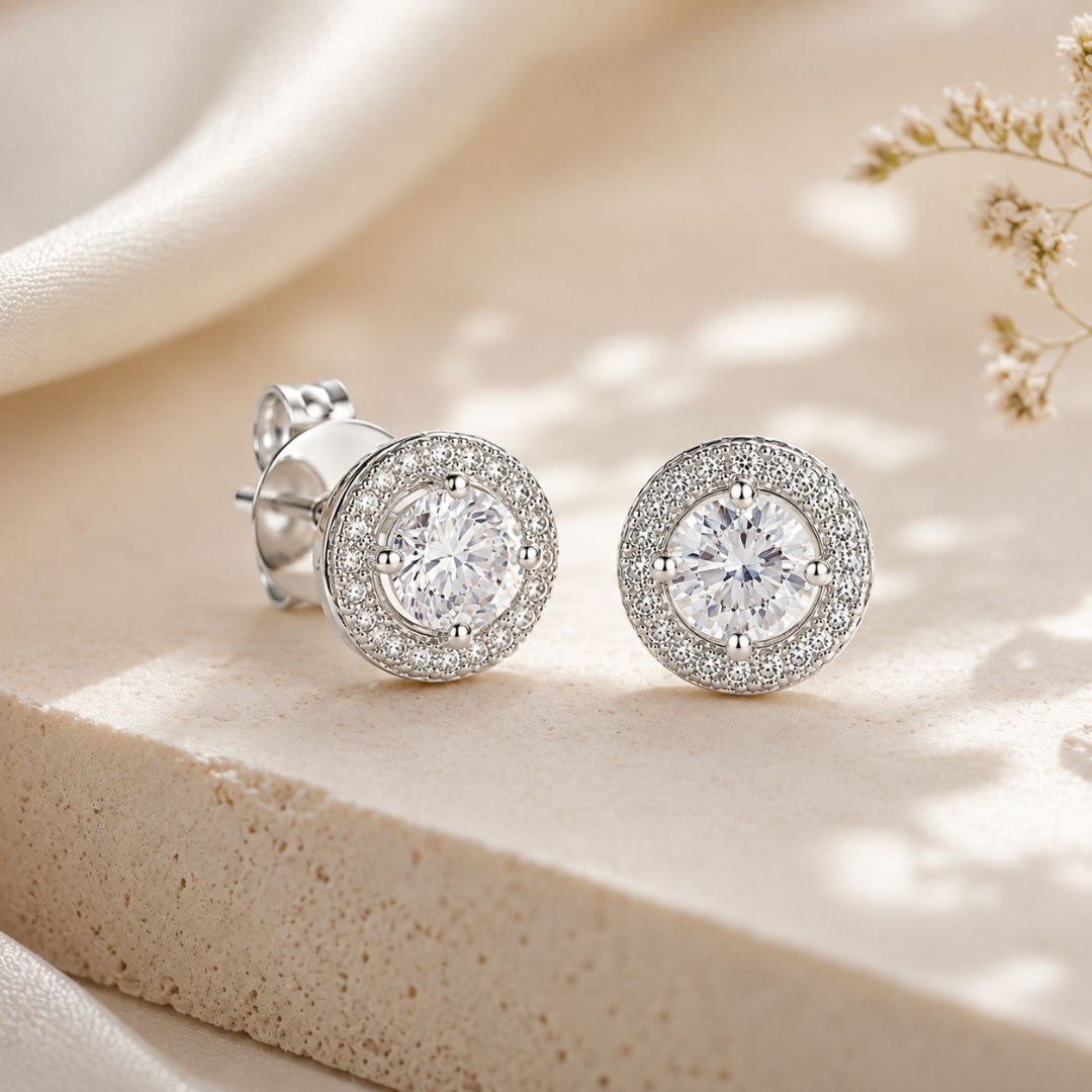 Mashha 925 Silver Rhodium Plated Seraphine Halo Stud Earrings Mashha