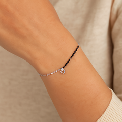 Dual-Tone Beaded Bracelet with Heart Charm
