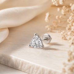 Men 925 Sterling Silver Rhodium-Plated Cubic Zirconia Studded Triangular Studs Mashha
