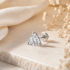 Men 925 Sterling Silver Rhodium-Plated Cubic Zirconia Studded Triangular Studs Mashha