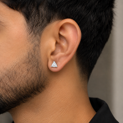 Men 925 Sterling Silver Rhodium-Plated Cubic Zirconia Studded Triangular Studs Mashha