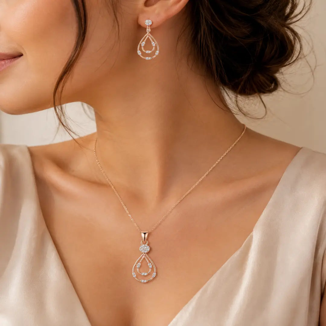 Mashha 925 Sterling Silver Rosé Teardrop Elegance Set Mashha