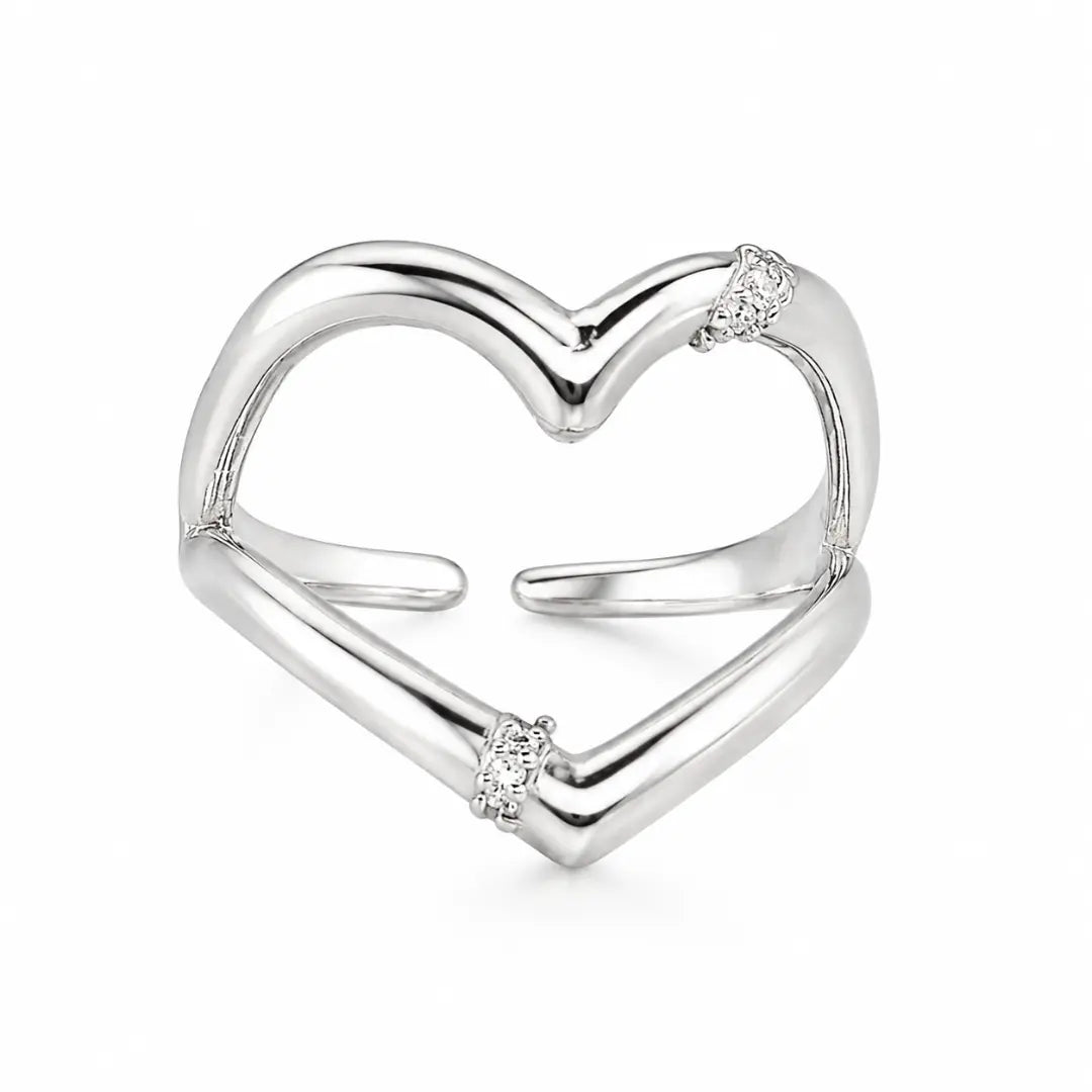 Mashha 925 Sterling Silver Open Heart Ring (Adjustable) Mashha