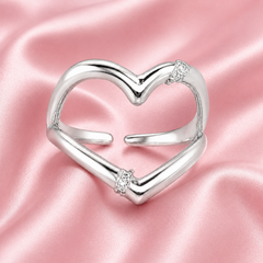 Mashha 925 Sterling Silver Open Heart Ring (Adjustable)