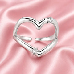 Mashha 925 Sterling Silver Open Heart Ring (Adjustable) Mashha