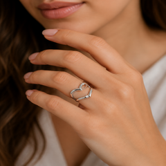 Mashha 925 Sterling Silver Open Heart Ring (Adjustable)