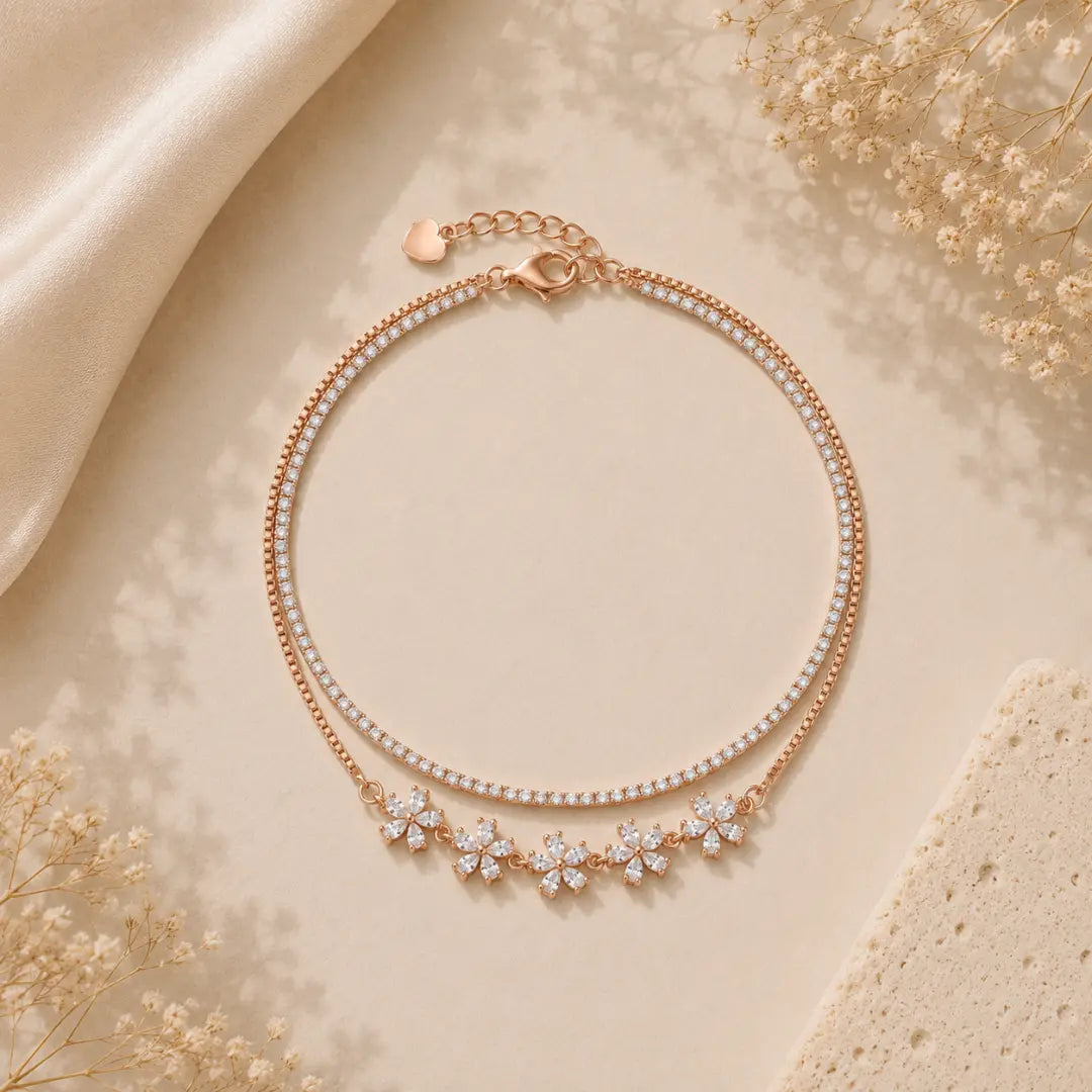 Mashha 925 Silver Sakura Sparkle Anklet Mashha