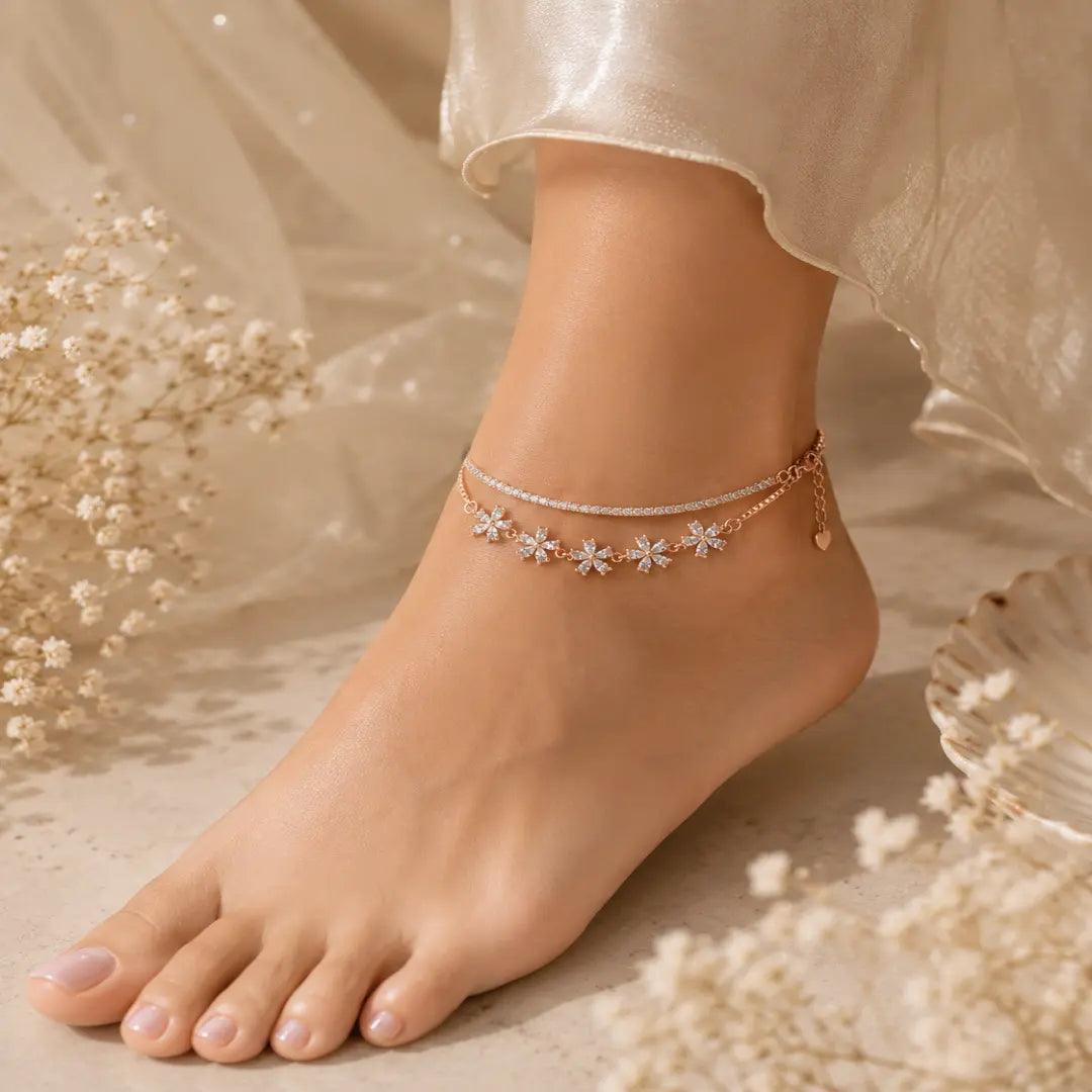 Mashha 925 Silver Sakura Sparkle Anklet Mashha