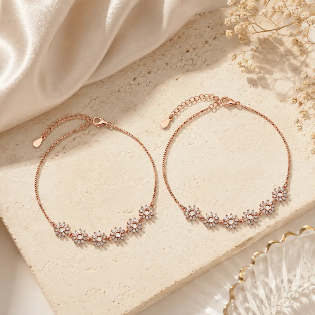 Mashha 925 Silver Sunflower Sparkle Anklet Mashha