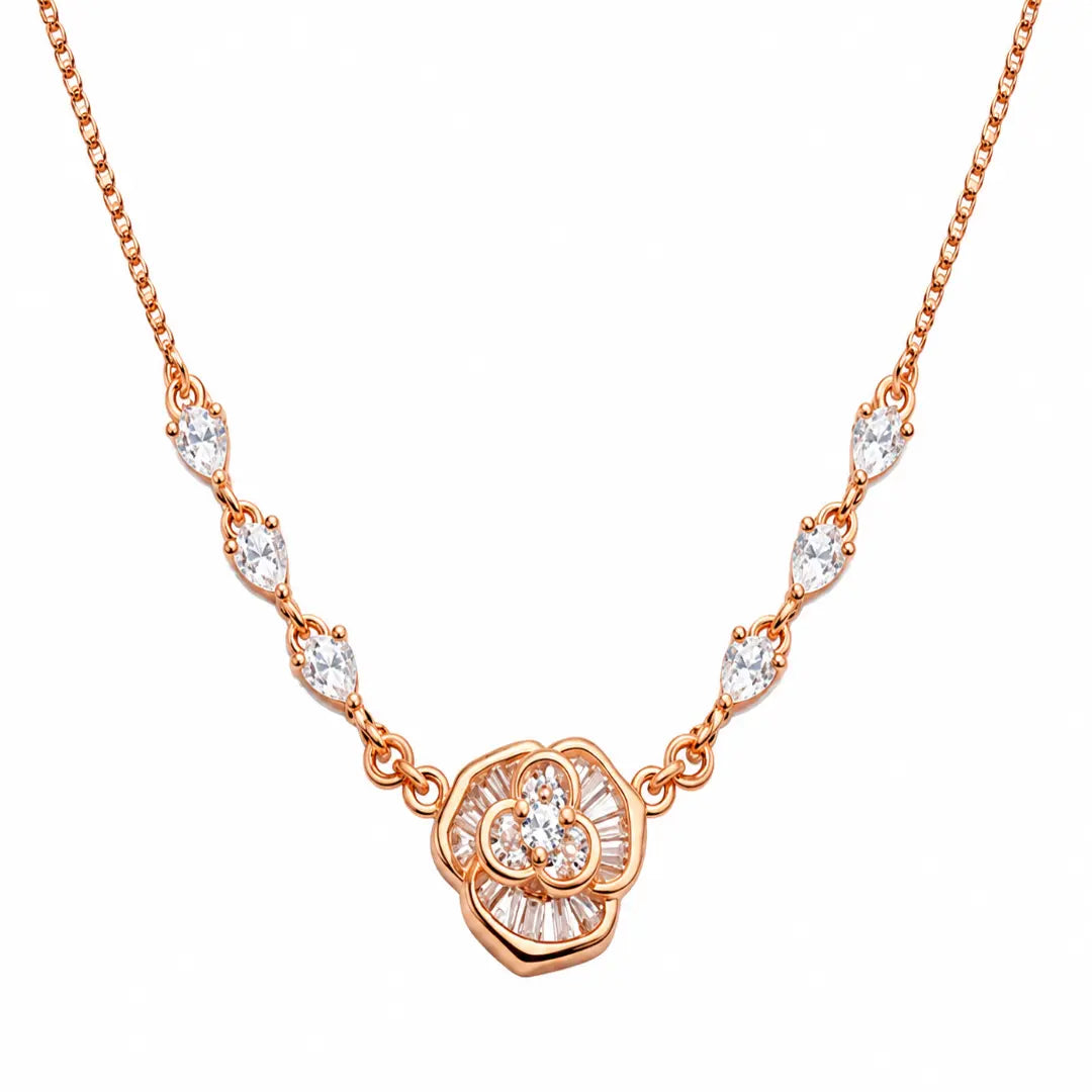 Mashha 925 Silver Rosé Fleur Crystal Necklace Mashha