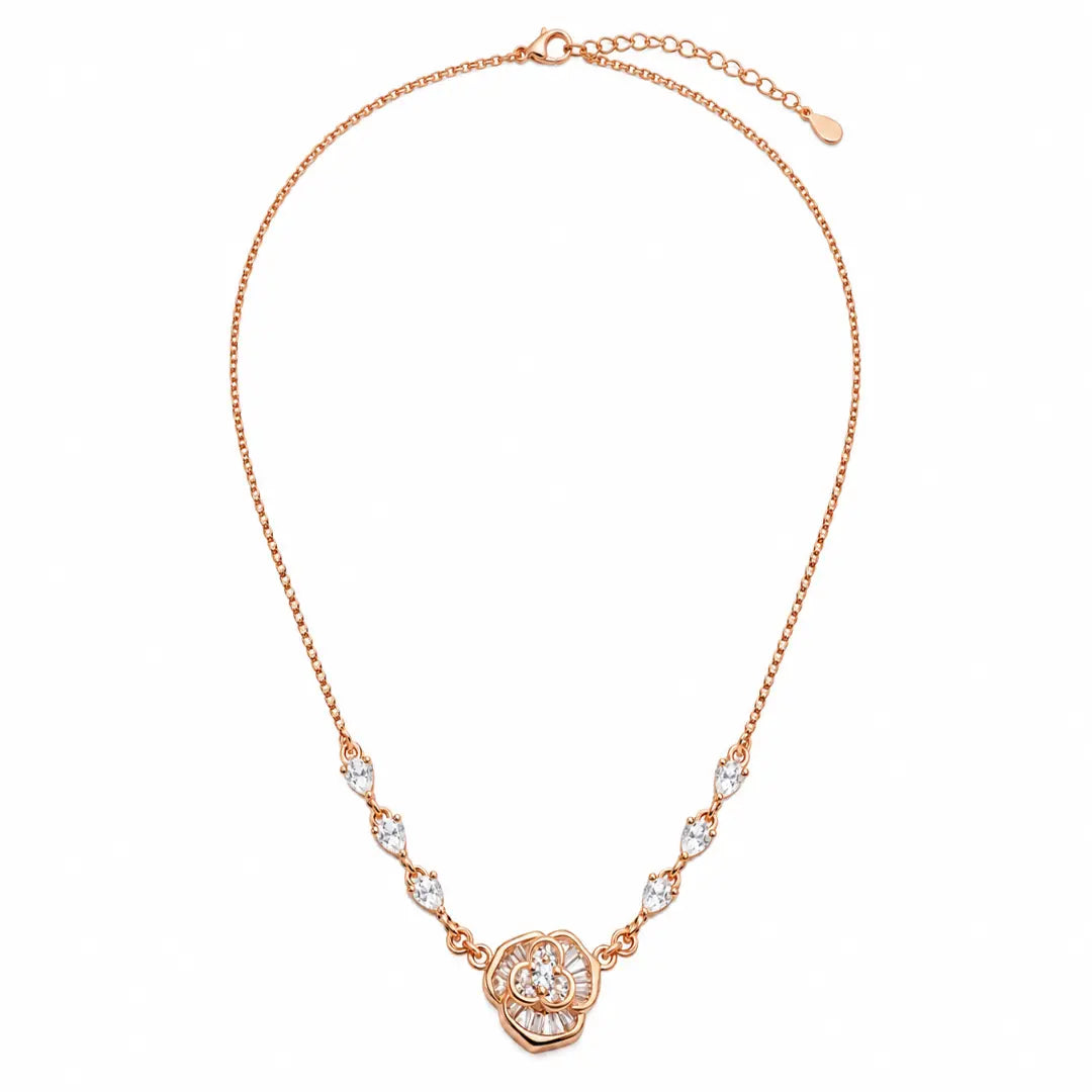 Mashha 925 Silver Rosé Fleur Crystal Necklace Mashha