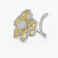 Golden Bloom 925 Silver Cocktail Ring (Adjustable)