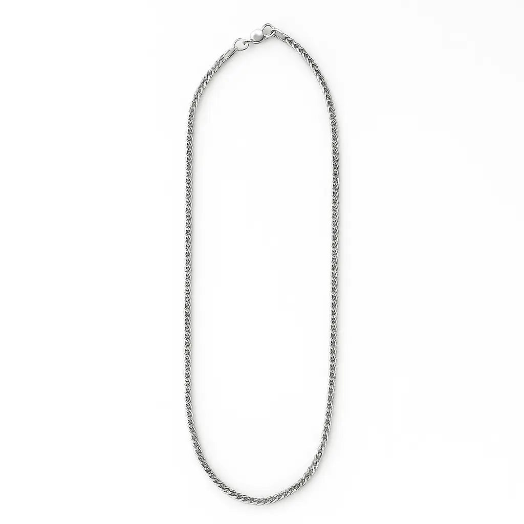 Silver chain necklace on a white background