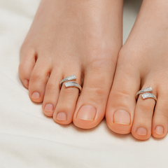 Mashha 925 Silver Adjustable Toe Rings with CZ Detailing
