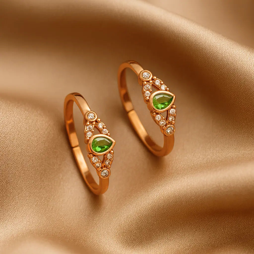 Mashha 925 Silver Rose Gold-Plated Green Stone Toe Rings Mashha