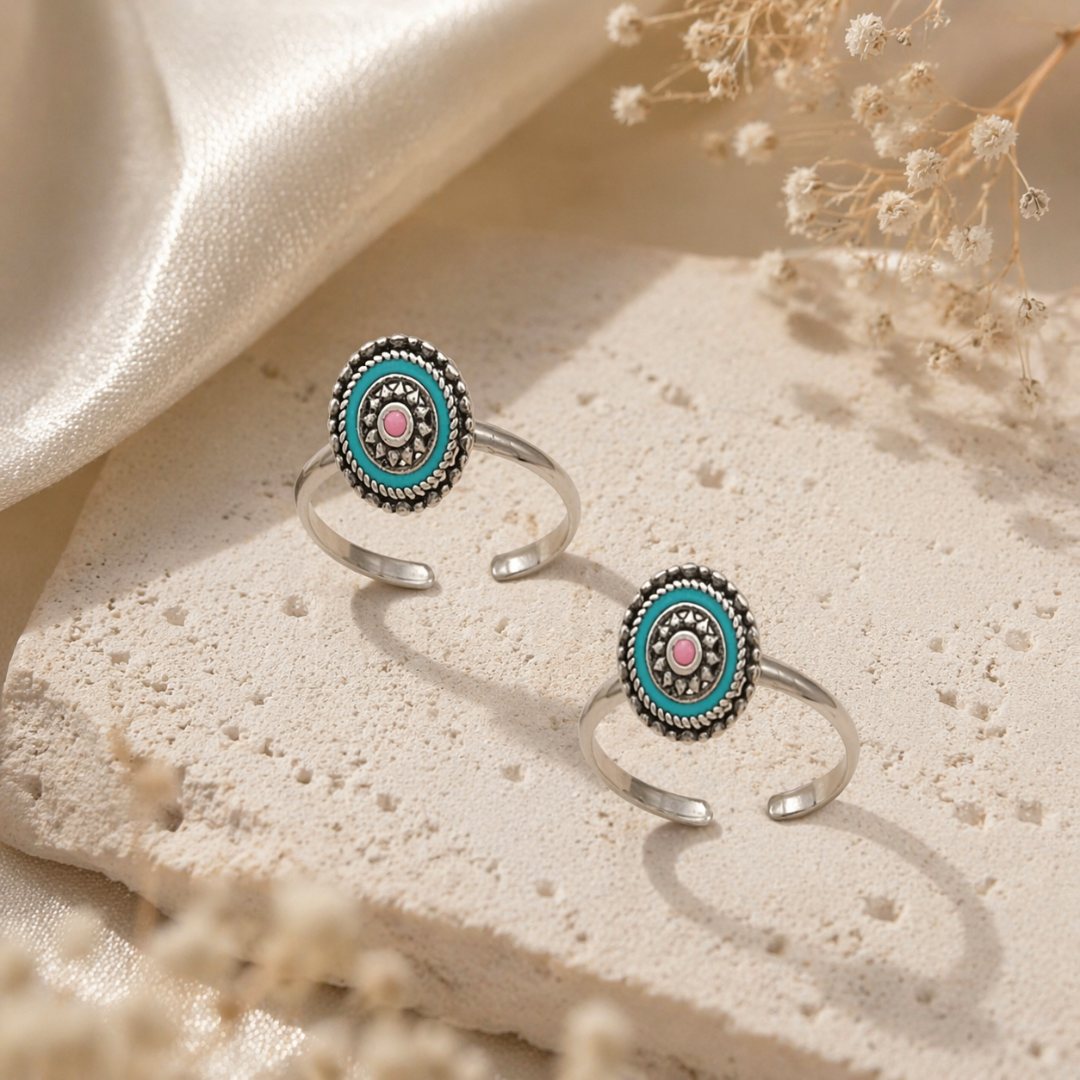 Mashha 925 Silver Tribal Enamel Toe Ring Mashha