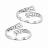 Mashha 925 Silver Adjustable Toe Rings with CZ Detailing
