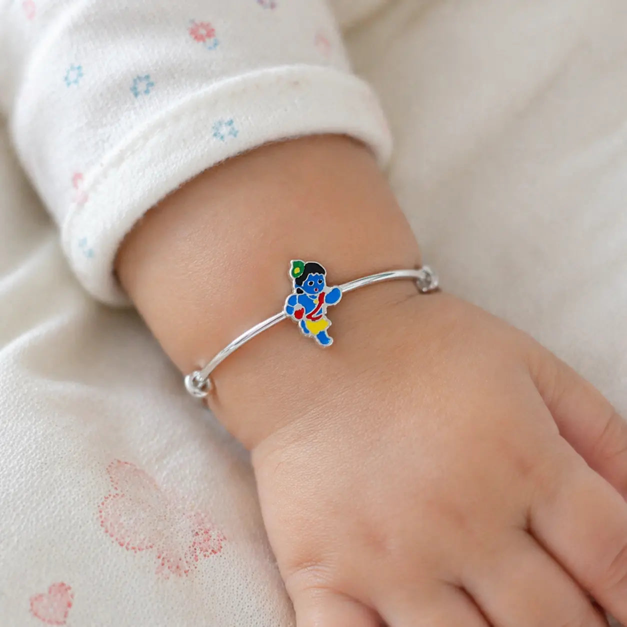Silver Enamel Baby Kada - Little Krishna Edition Mashha