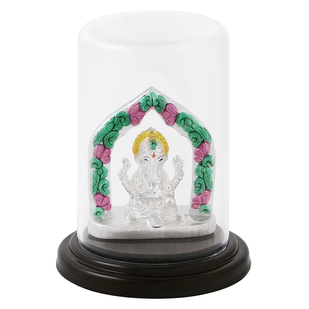 Silver Lord Ganesha Idol in Glass Dome Mashha