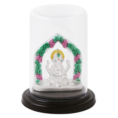 Silver Lord Ganesha Idol in Glass Dome