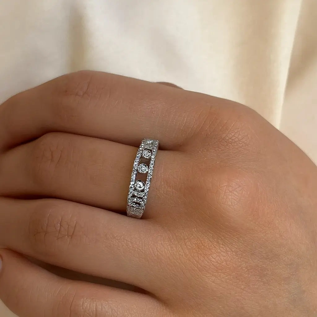 Mashha 925 Silver Rhodium Plated Dual Stone Dancing Ring Mashha