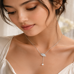 Mashha 925 Silver Leaf & Pearl Drop Pendant chain Mashha