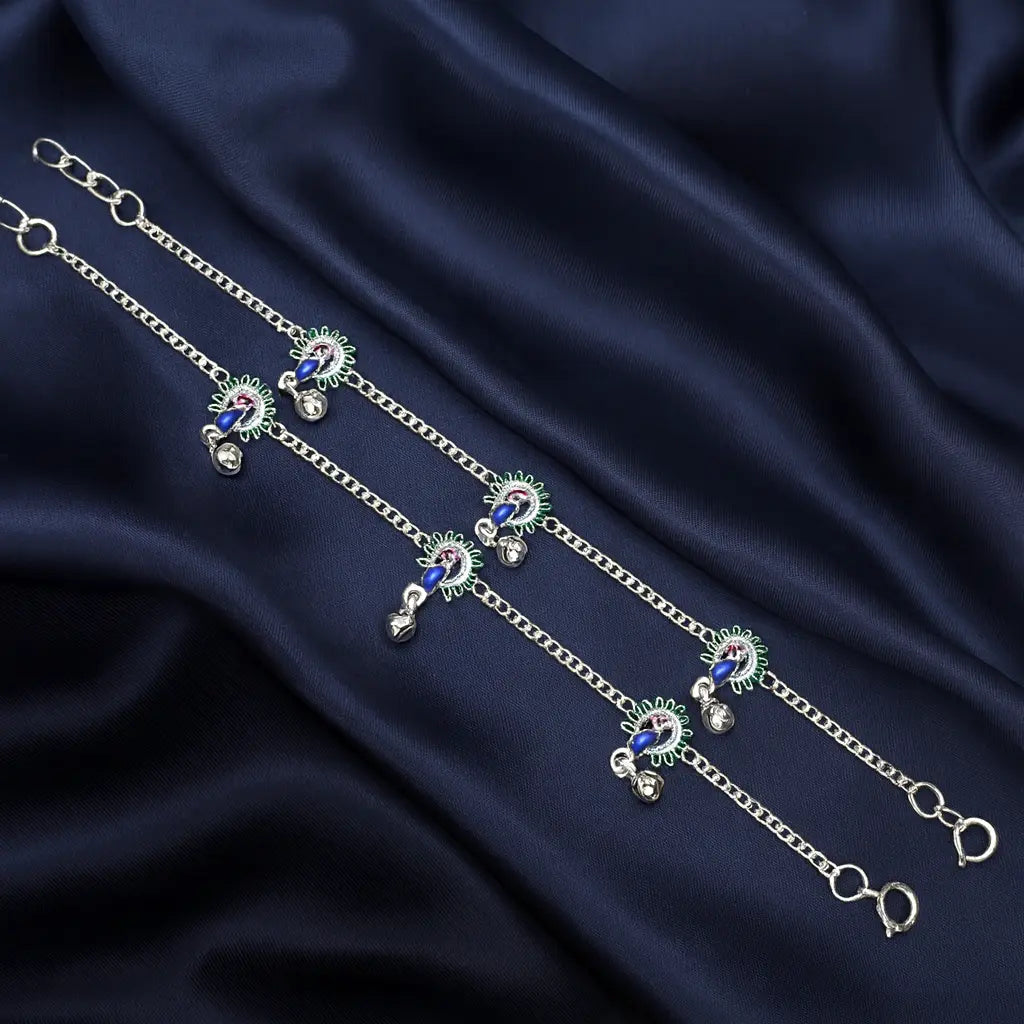 Peacock Charm Silver Anklet Set for Babies Mashha