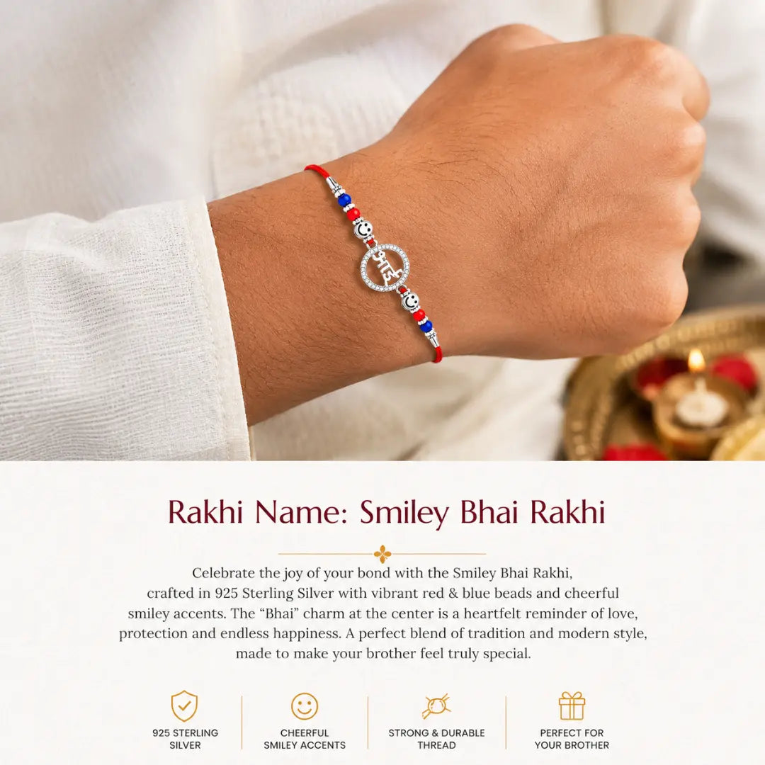 Mashha 925 Silver Smiley Bhai Rakhi Mashha