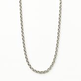 Silver chain necklace on a white background