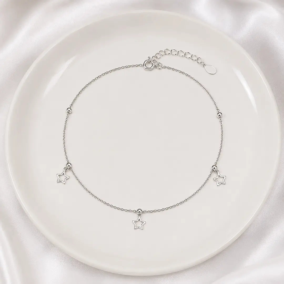 Mashha 925 Silver Rhodium Plated Celeste Star Anklet Mashha