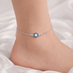 Mashha 925 Silver Evil Eye Silver Anklet Pair