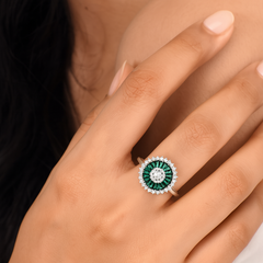Silver Emerald Radiance Cocktail Ring